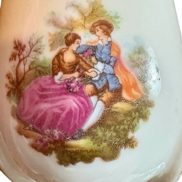 Vintage Limoges Fragonard Miniature Porcelain Egg Vase Courting Couple - Picture 9 of 14